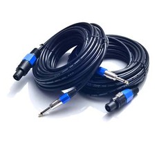 2Pack 50 ft Speakon to 1/4″ Male Cables, Professional Audio Amplifier 14 AWG