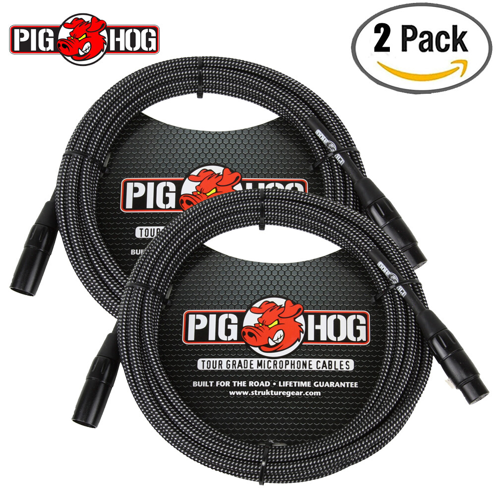 2-PACK Pig Hog PHM20BKW BLACK/WHITE Woven XLR High Performance Microphone Cable