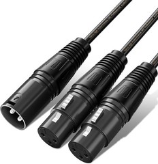 Balanced XLR Y-Splitter Cable – Dual Female to Male, 1.5ft Weatherproof Design