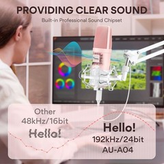 USB Microphone, 192kHz/24bit Plug & Play PC Computer Podcast Condenser Cardioid