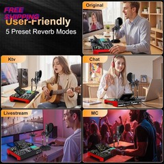 Podcast Equipment Bundle with Live Sound Card Audio Mixer, 3.5mm Condenser Micr