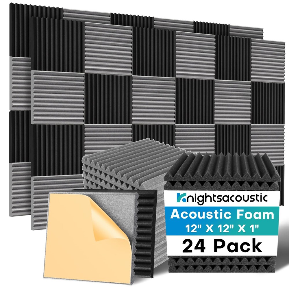 24 Pack Sound Proof Foam Panels with Self Adhesive, 12x12x1 Fire Resistant Ac…