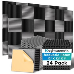 24 Pack Sound Proof Foam Panels with Self Adhesive, 12x12x1 Fire Resistant Ac…