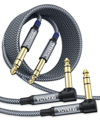1/4 Inch TRS Instrument Cable (10Ft 2Pack), Right Angle 6.35Mm Male Jack Stereo