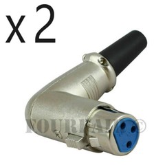 2 Pack Lot 90 Degree Right Angle 3-Pin XLR Female Mic Microphone Cable Connector