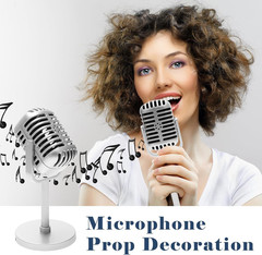 2 Pack Retro Microphone Props Model, 6.7X3.1In Antique Microphone Prop with Stan