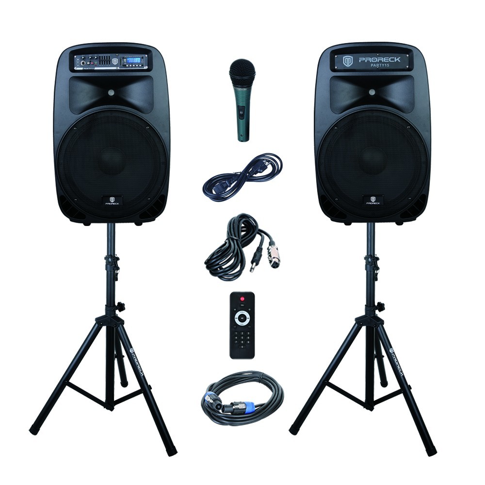 PRORECK Party 15 15″ 2000W Bluetooth PA Speaker System DJ Karaoke LED Lights Set