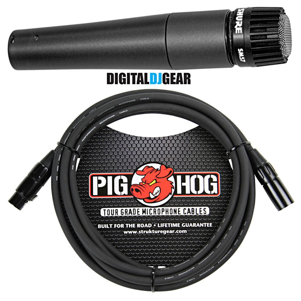 Shure SM57LC SM-57 Dynamic Instrument Microphone w/ Pig Hog XLR Mic Cable
