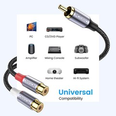 1 Pack RCA Y Splitter Cable 1 Male to 2 Female Audio Adapter Black Cord