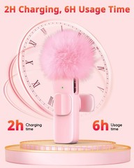 Pink Mini Wireless Microphone for iPhone Android, Lavalier Microphone with N…