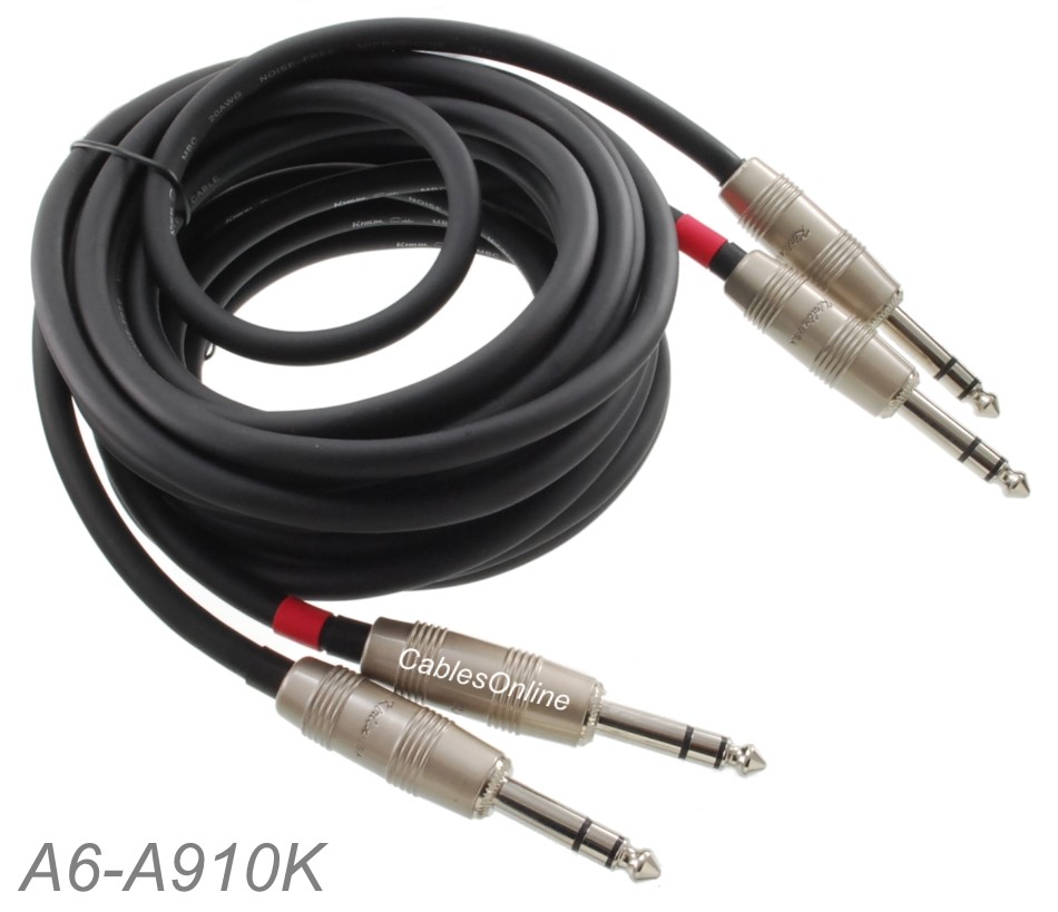 10ft Kirlin Dual 1/4″ TRS Stereo Male to Male Plug Noise Free Black Audio Cable