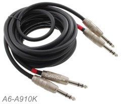 10ft Kirlin Dual 1/4″ TRS Stereo Male to Male Plug Noise Free Black Audio Cable