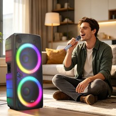 Dual 15″ Transparent Shell Bluetooth Party Speaker with Mic Remote RGB Light