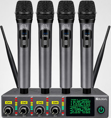 Karaoke DJ Live 4 Channel UHF Wireless Microphone System Rechargeable Handheld