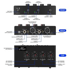 Microphone Preamp Mic Booster 4 Input Max 25db DI Box with 48V Phantom Power …