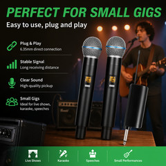 One Drag Two UHF Wireless Microphone, Long Transmission Clear Sound for Karaoke