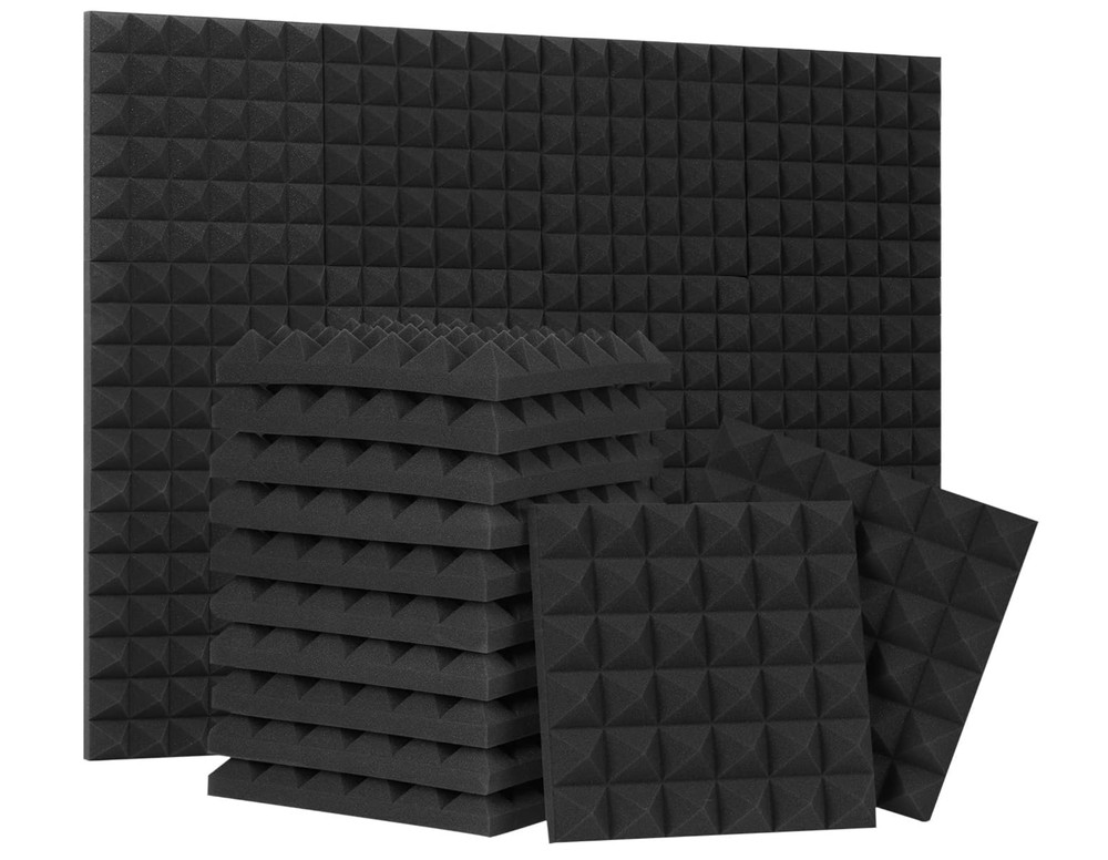24 Pack-12 x 12 x 2 Inches Pyramid Designed Acoustic Foam Panels, Sound Proof Fo
