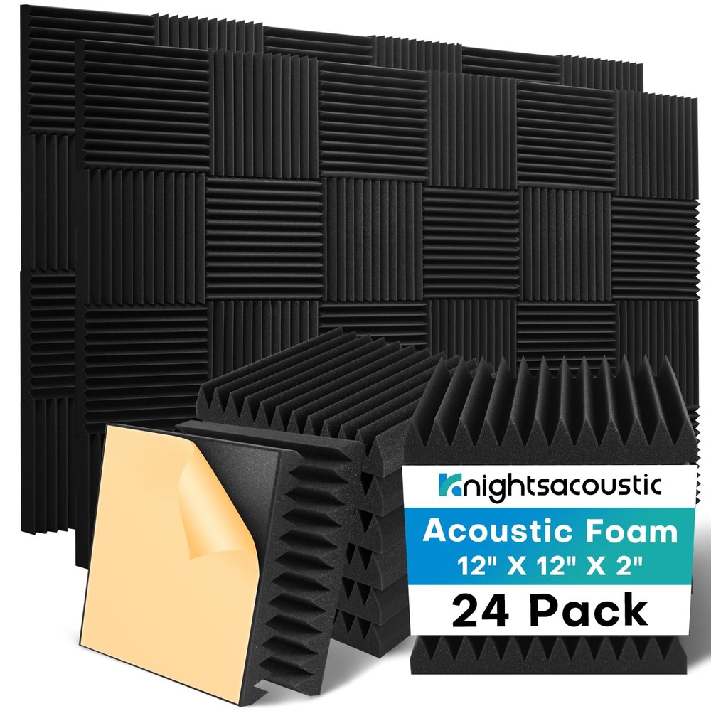 24 Pack Sound Proof Foam Panels for Walls with Self Adhesive, 12x12x2 Acousti…