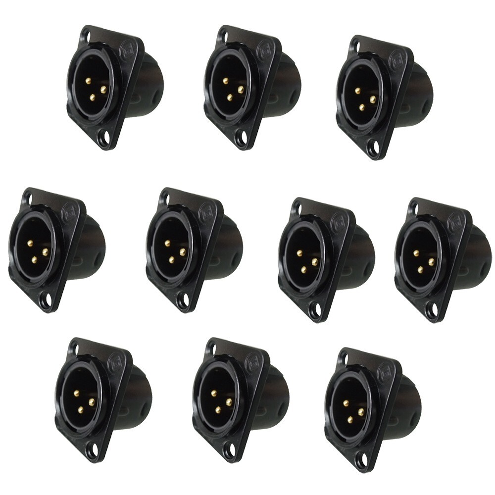 10 pcs XLR 3Pin Male panel mount chassis, Fine black nickel plated housing