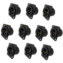 10 pcs XLR 3Pin Male panel mount chassis, Fine black nickel plated housing