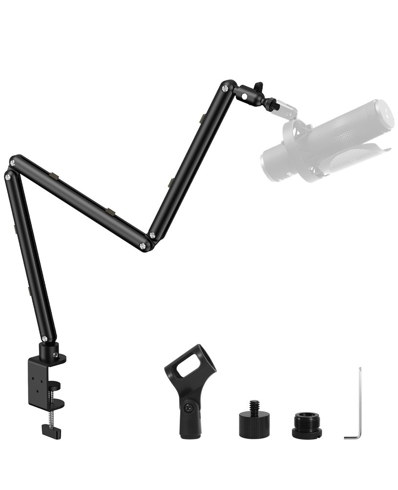 Low Profile Mic Arm Foldable Boom Desk Clamp 360 Ball Head Podcasting Stream