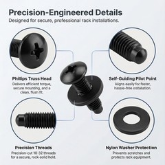 Rack Screws 10-32 and Nylon Washers Set, Carbon Steel, 50-Pack for Equipment …