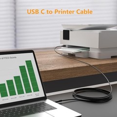 ULIFTUS USB-B to USB-C Printer Cable, 6.6FT Gold-Plated USB 6.6 Feet 1 Black