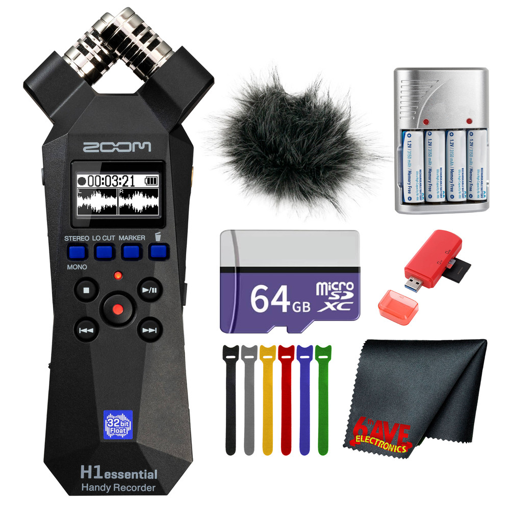 Zoom H1essential 2-Track 32-Bit Float Portable Recorder + 64GB Card
