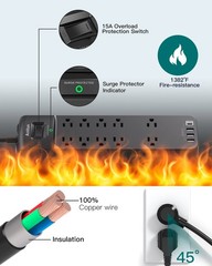 Power Strip – Addtam Surge Protector with 10 Outlets and 4 USB Ports, 6 Feet …