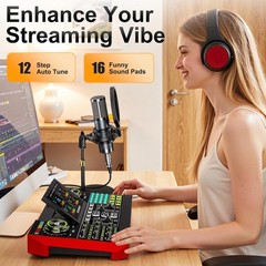 Podcast Equipment Bundle with Live Sound Card Audio Mixer, 3.5mm Condenser Mi…