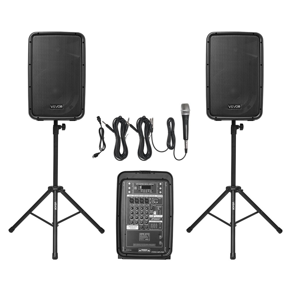 VEVOR 2 X 8 in Speakers Portable PA System 300W Mixer Bluetooth Mic for DJ Party