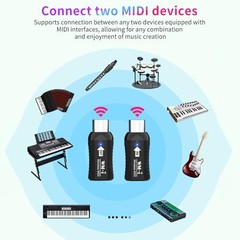 Wireless MIDI Adapter Rechargeable Audio Transmitter Receiver 2.4GHz Ultra-Low