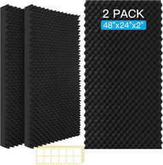 2 Pack Acoustic Panels, 48X24X2” Egg Crate Soundproof Foam Wall Panels High Dens