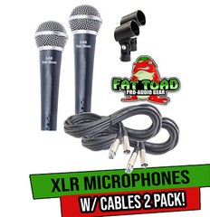 Vocal Microphones with XLR Mic Cables & Clips (2 Pack) FAT TOAD | Cardioid