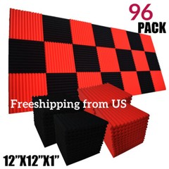 12-24-48-96PCS Black Red Acoustic Foam Panel Wedge Studio SoundAbsorb Wall Tiles