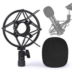 ATR2100x-USB Mic Shock Mount Holder with Foam Windscreen & Adapter – Reduces