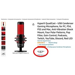 New HyperX QuadCast USB Condenser Gaming Microphone with 3 Year Protection Plan