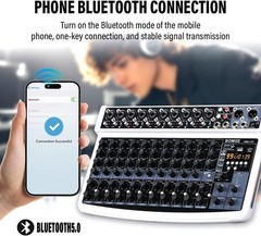 12 Channel Professional Audio Mixer, Bluetooth Studio Mixer with USB, 48V Pow…