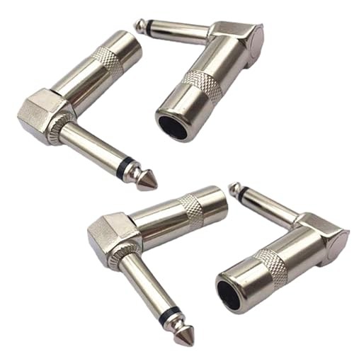 Right Angle 6.35mm 1/4 Inch TS Mono Plug, 4 Pack Audio 1/4″ 90 Degree Right