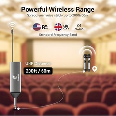 Cordless Rechargeable UHF 200ft Microphone Set – Dual Mics for Singing & Events