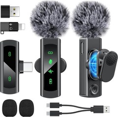 USB C Wireless Lavalier Microphone for iPhone 15 16, Mini LED Display Microph…