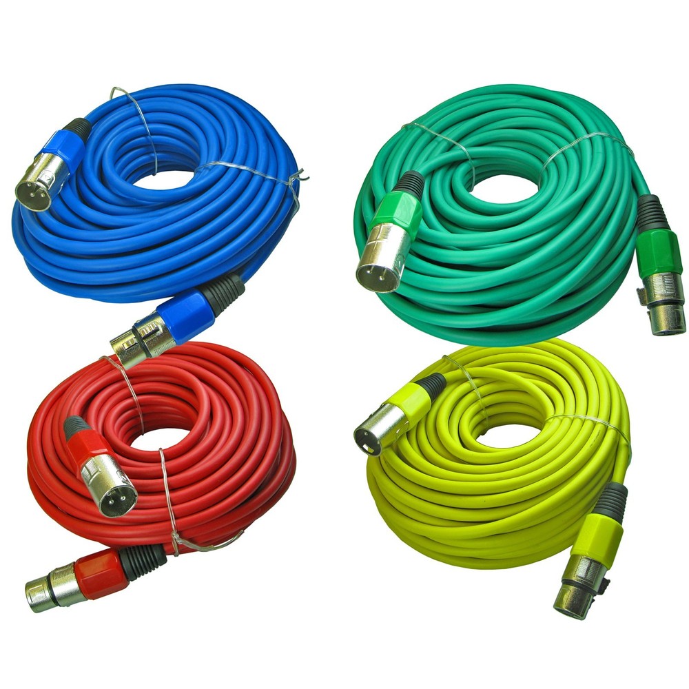 4 pack mixed colored 3 pin XLR mic microphone extension cables cords 50 ft foot