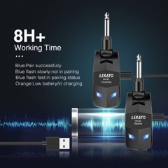 LEKATO Wireless Guitar System Bass Transmitter Receiver 2.4Ghz ISM 4 Channel