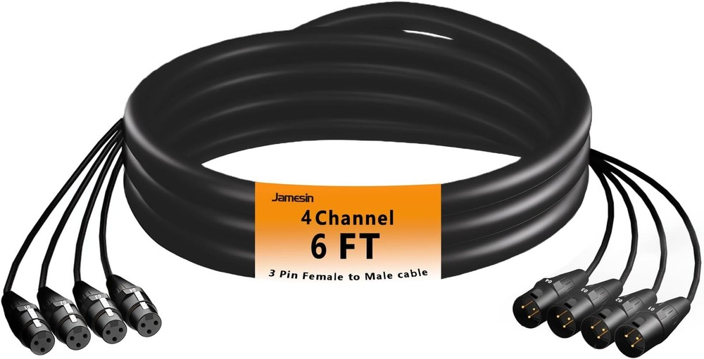 Jamesin 4 Channel XLR Cables 6 Feet Male to Female Snake Cable with Digital L…