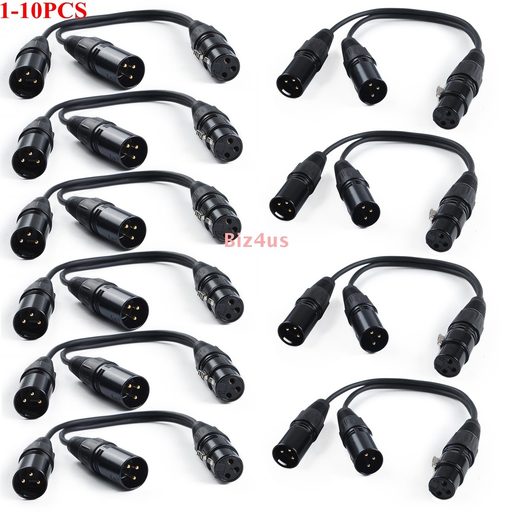 3-Pin XLR Female Jack to Dual 2 Male Plug Y Splitter Mic DJ Cable Adaptor 16AWG
