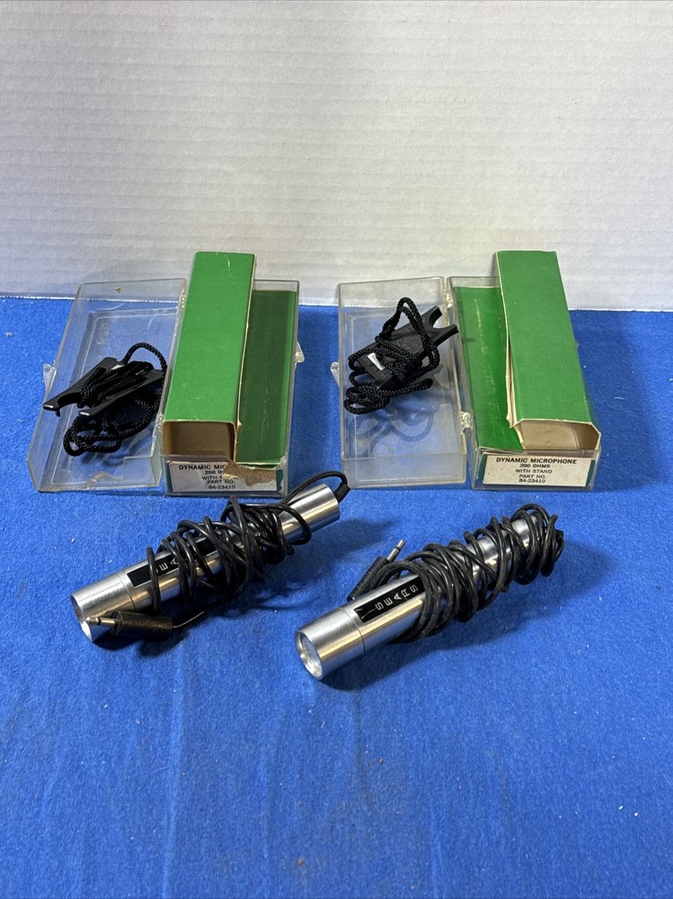 (2) Vintage NOS Sears DYNAMIC Microphone 200 OHMS w Stand 84-23410 Silver Black