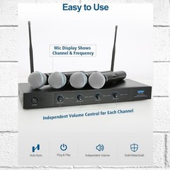 NWT! SGPRO 4-Channel Wireless Microphones w/250ft Range | Metal Mics & Receiver