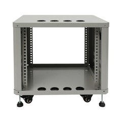 9U Server Rack Cabinet Carbon Steel Grey Mobile Casters & Cable Ports