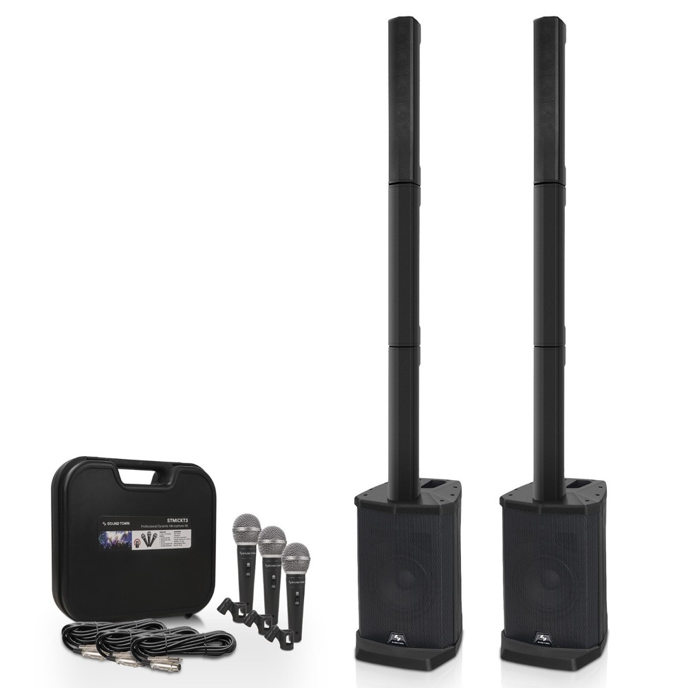 Sound Town 2 Powered Subs, 2 Column Speakers, 3 Handheld Mics (CARPO-L1MKT3)