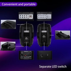 Proreck Audio Dance 15 PA Speaker System Portable 15Inch 2000W 2-Way Powered Set